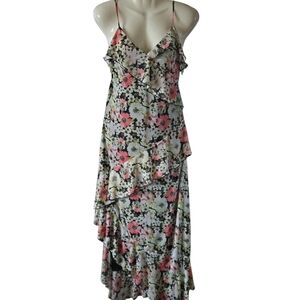 Asymmetrical Floral Dress with Ruffles‎